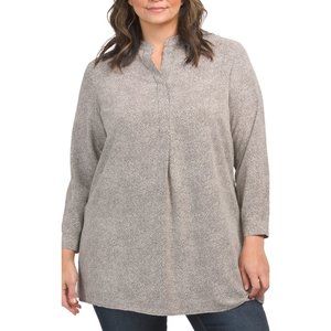 Anne Klein Woman Plus Popover Blouse With Side Slits Black/White‎